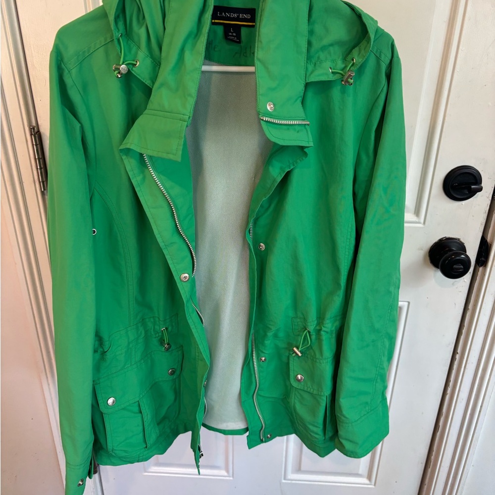 Lands' End Women's Green Hooded Windbreaker Jacket